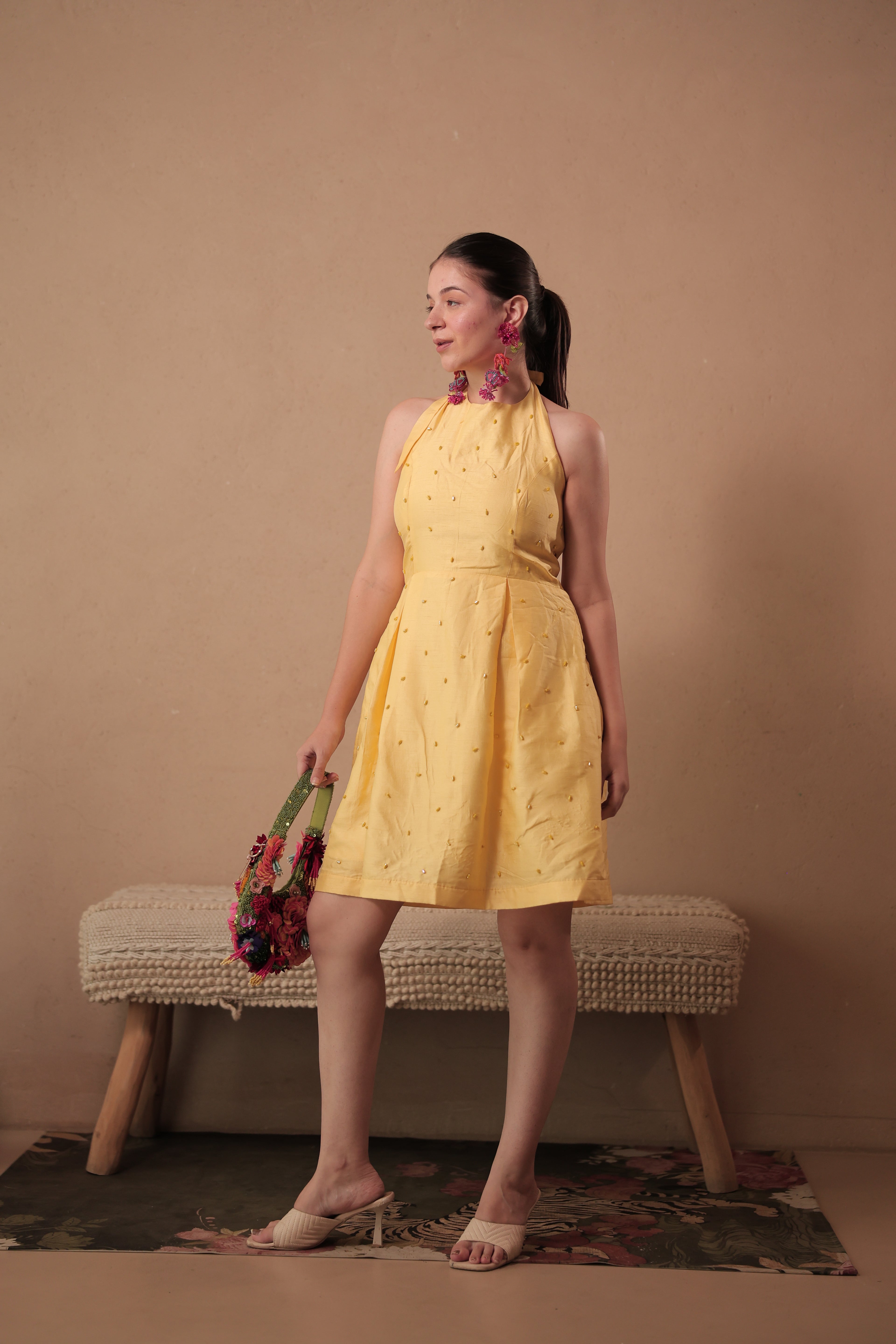 Sunset Halter Dress in Limoncello Yellow