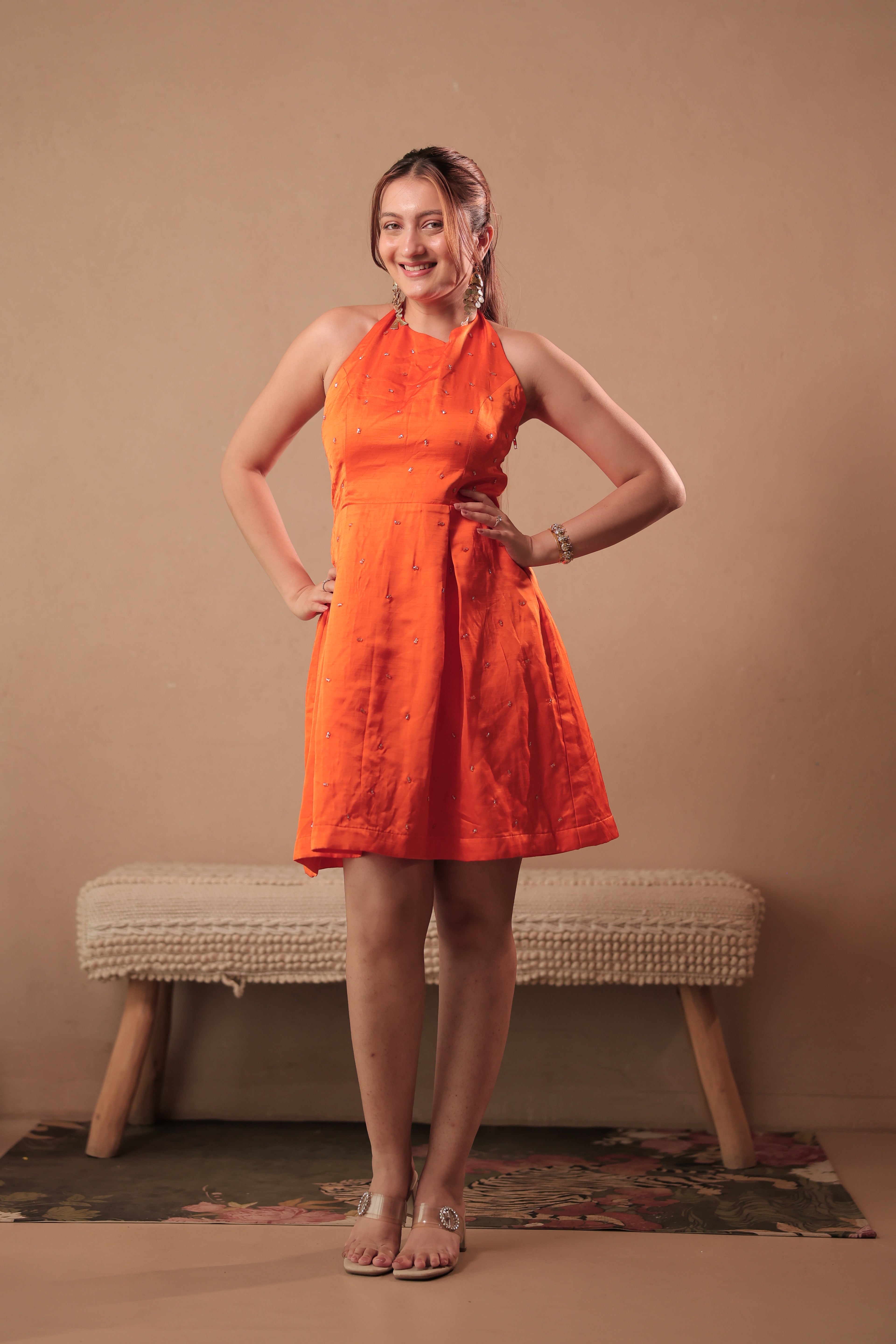 Sunset Halter Dress in Marmalade Orange