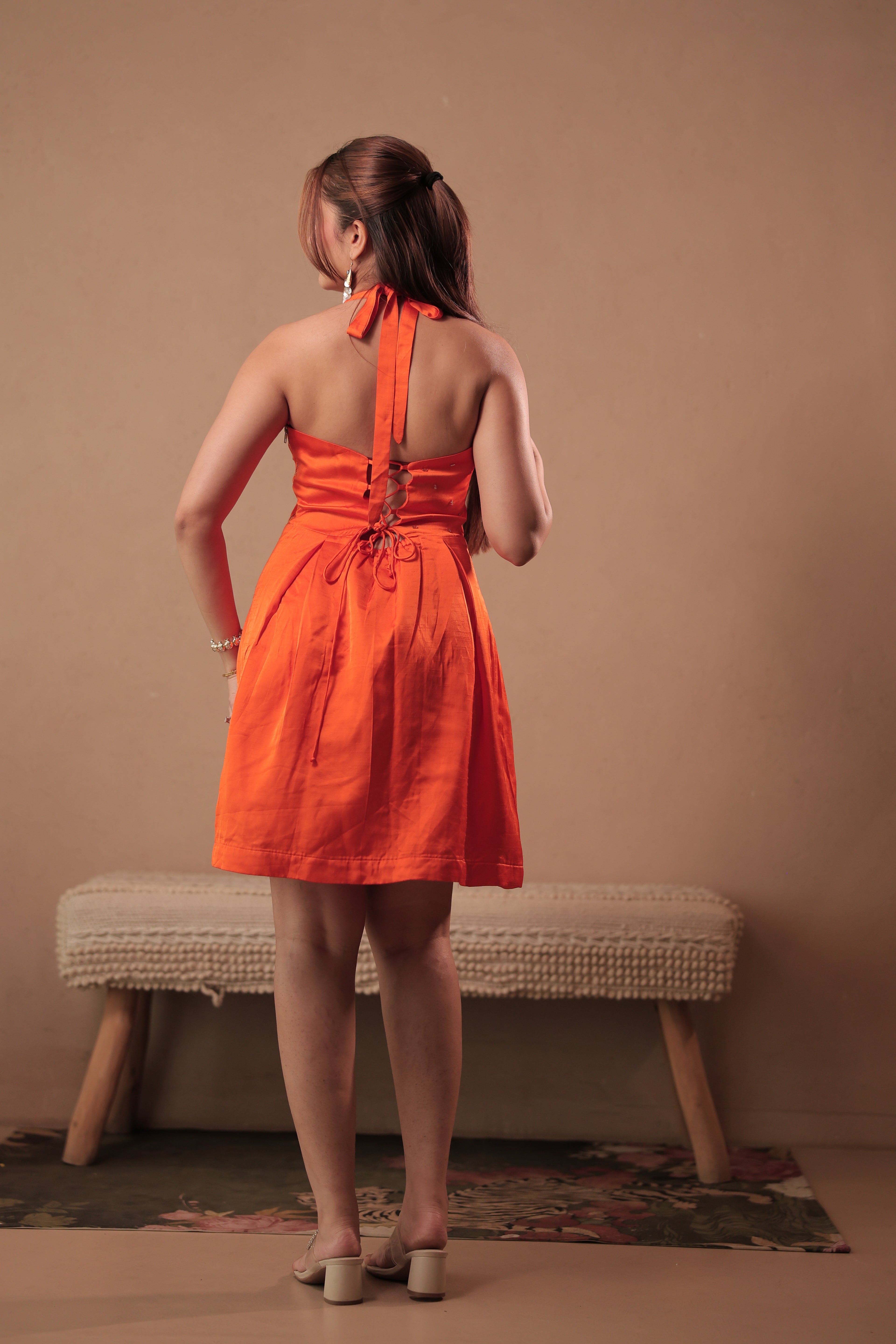 Sunset Halter Dress in Marmalade Orange
