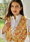 Amber Shirt Vest Set in White and Golden